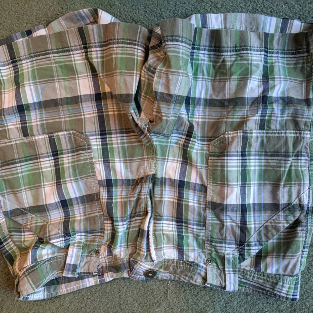 Green plaid shorts